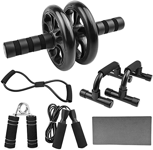 Photo 1 of 6-in-1 AB Wheel Roller Kit AB Roller Pro with Push-UP Bar, Hand Griper, Resistance Bands , Jump Rope and Knee Pad - Portable Equipment for Home Exercise, Workout (Upgraded Version)