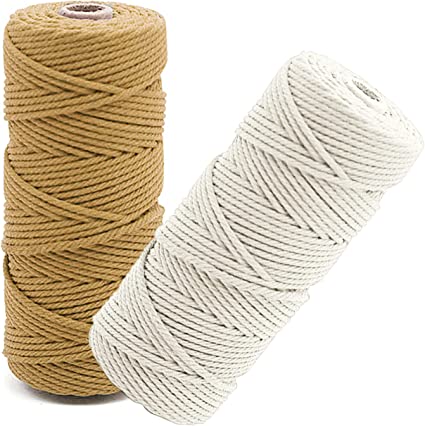 Photo 1 of 2 Pcs Natural Cotton Cord 3mm 109 Yards x 2, Macrame Cotton Cord for DIY Wall Hanging Coasters Plant Hanger ( Khaki, White )