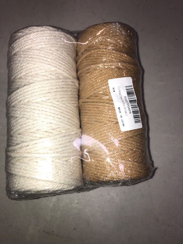 Photo 2 of 2 Pcs Natural Cotton Cord 3mm 109 Yards x 2, Macrame Cotton Cord for DIY Wall Hanging Coasters Plant Hanger ( Khaki, White )