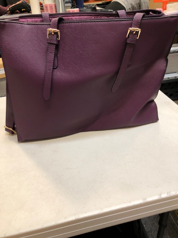 Photo 3 of Laptop Bag for Women Large Capacity Waterproof Leather Tote Shoulder Bag 15.6 Inch Computer Business Office Briefcase Handbag Women Professional Office Bag Dark Purple