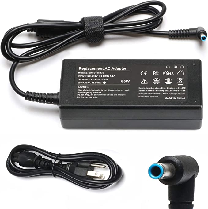 Photo 2 of 65W Adapter Laptop Charger for HP Chromebook 11 14 G3 G4 X360 Series Notebook Charger 11-v020wm 11-v025wm 11-v010wm 14-q010dx 14-ak013dx; HP Envy x360 15-u010dx 15-u011dx 15-u002xx Supply Cord - Factory Seal