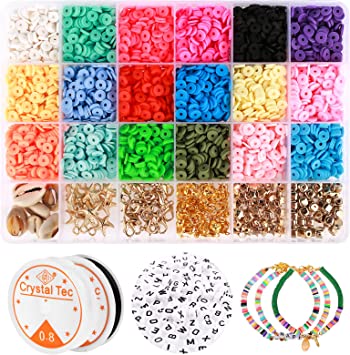 Photo 1 of 5000 Pcs Clay Flat Beads - Polymer Clay Beads - 18 Color 6mm Round Clay Spacer Beads - Disc Beads for DIY Jewelry Making, Heishi Beads Bracelet Necklace Earring Making Kits