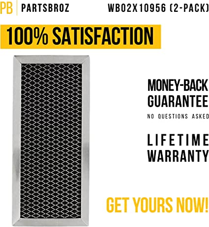 Photo 1 of Lifetime WB02X10956 Charcoal Filter Replacement (2-Pack) by PartsBroz - Compatible GE Microwave Kit - Replaces AP3204832 EA951943 JX81H PS951943-9 Inches Wide by 4 Inches Deep, Activated Carbon Wool