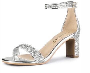 Photo 2 of Allegra K Elegant Glitter Ankle Strap Chunky Heel Sandals-- size  7