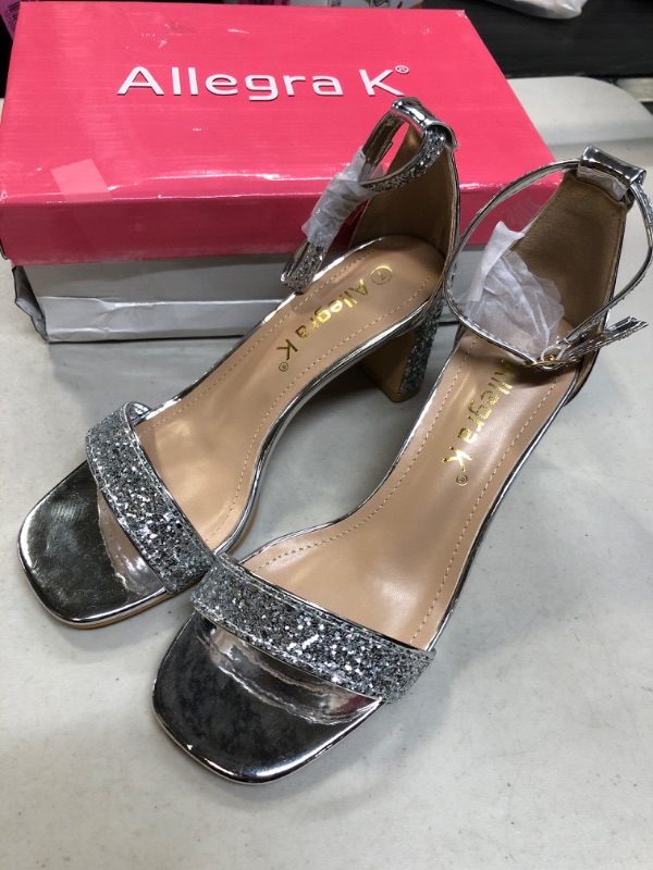Photo 3 of Allegra K Elegant Glitter Ankle Strap Chunky Heel Sandals-- size  7