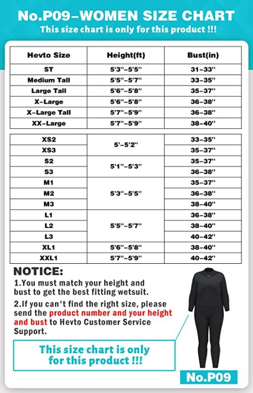 Photo 4 of Hevto Wetsuits Plus Size Men and Women 3/2mm Neoprene Full Scuba Diving Suits Surfing Swimming Keep Warm Back Zip for Water Sports-- Size ST