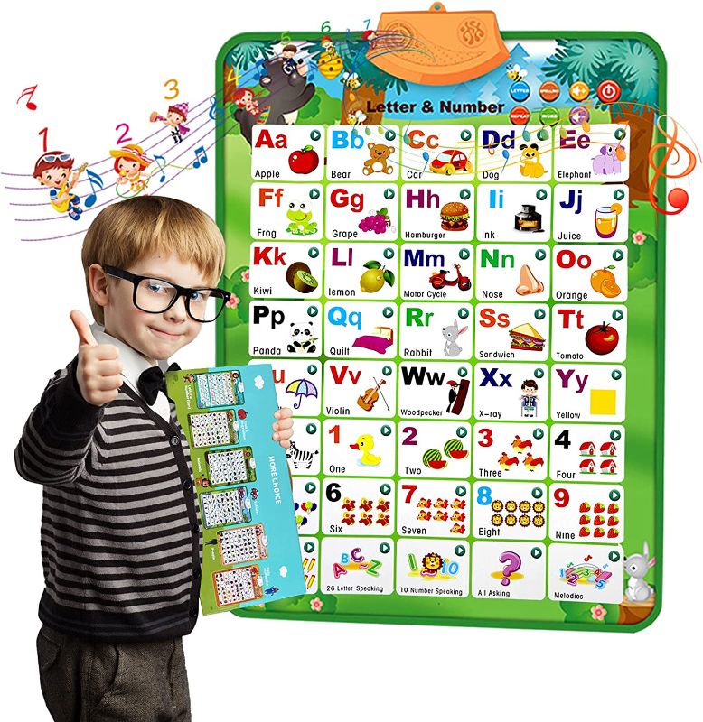 Photo 1 of Interactive Alphabet Wall Chart with Talking ABC,Music Poster,Word Spelling,123 Counting Puzzle Game,Electronic Preschool Educational Learning Toys for Toddler,Kids,Baby Boy Girl Classroom Activities