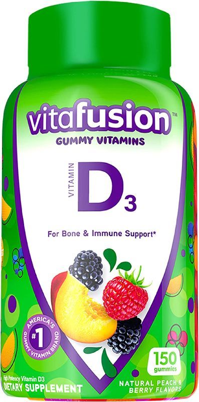 Photo 1 of 
Vitafusion Vitamin D3 Gummy Vitamins for Bone and Immune System Support, Peach, Blackberry and Strawberry Flavored, 50 mcg Vitamin D, America’s Number 1 Gummy Vitamin Brand, 75 Day Supply, 150 Count
EXP 12/2023
