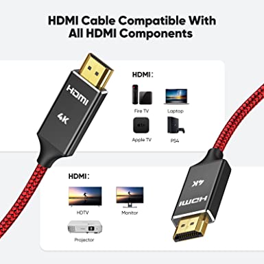 Photo 2 of 4K HDMI Cable,Capshi 15FT HDMI Cord High Speed 18Gbps HDMI to HDMI Cable,4K, 3D, 2160P, 1080P, Ethernet - 28AWG Braided HDMI Cable - Audio Return Compatible UHD TV, Blu-ray, PS4/3, Monitor, PC