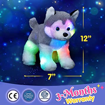 Photo 2 of Bstaofy 12’’ Musical Light up Husky Puppy Stuffed Animal Realistic LED Singing Dog Soft Plush Toy with Night Lights Lullaby Glow in The Dark Birthday for Toddler Kids