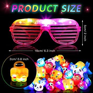 Photo 2 of 108 Pcs LED Light up Toy Party Favors Neon Color Light up Glasses Flashing Sunglasses Glow in The Dark Animal Light up Ring for Kids Prizes Box Toys Birthday Halloween Party