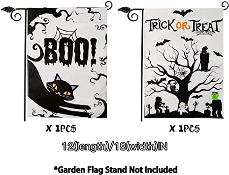 Photo 2 of Halloween Garden Flag 2Pcs Trick or Treat Yard Sign Boo Spooky Ghost Outdoor Halloween Decoration for Halloween Party Decorations Flag 12x18 Inch