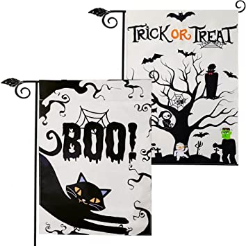 Photo 1 of Halloween Garden Flag 2Pcs Trick or Treat Yard Sign Boo Spooky Ghost Outdoor Halloween Decoration for Halloween Party Decorations Flag 12x18 Inch