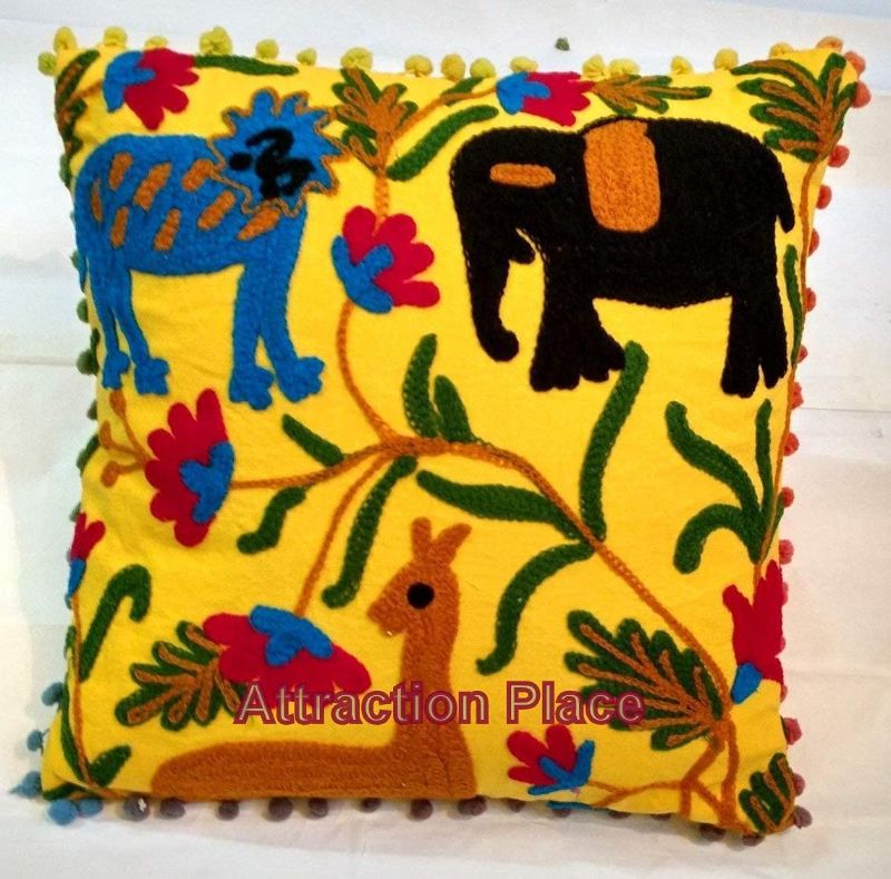 Photo 1 of Attraction Place Handmade Suzani Cushion Cover Yellow Color Animal Pillow Decorative Cotton Living Room Decor Pillow Case
