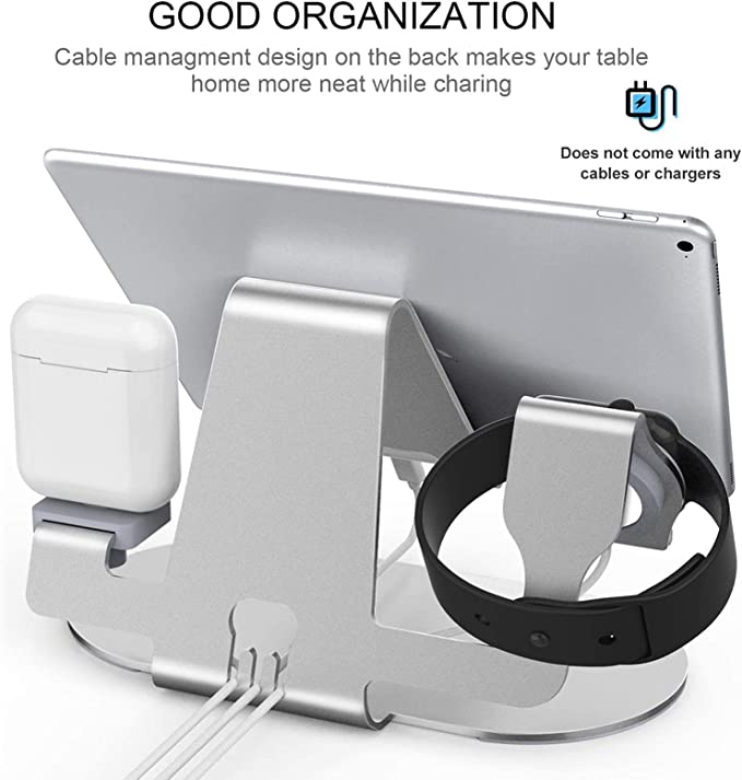 Photo 1 of 3 in 1 Aluminum Charging Station for Apple Watch Charger Stand Dock for iWatch Series 4/3/2/1,iPad,AirPods and iPhone Xs/X Max/XR/X/8/8Plus/7/7 Plus /6S /6S Plus/