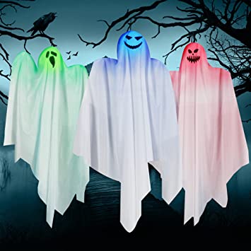 Photo 1 of Fovths 3 Pack Halloween Hanging Ghost Flying Ghost with LED Light 31.5 Inch Halloween Hanging Decorations for Indoor Outdoor Trees Front Yard Patio Lawn Garden Holiday Decorations