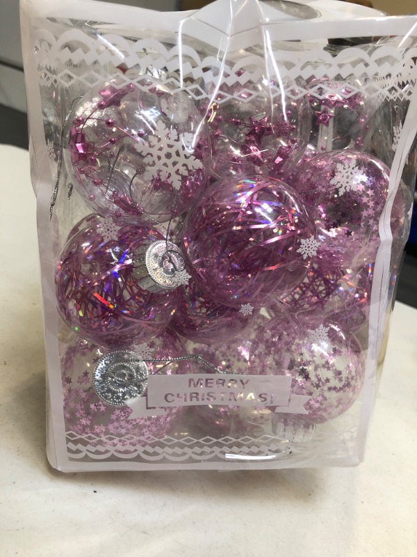 Photo 2 of Christmas Ornaments Ball Set-Shatterproof Clear Plastic Decorative Baubles for Xmas Tree House Holiday Wedding Party Decoration,20Pcs Pink