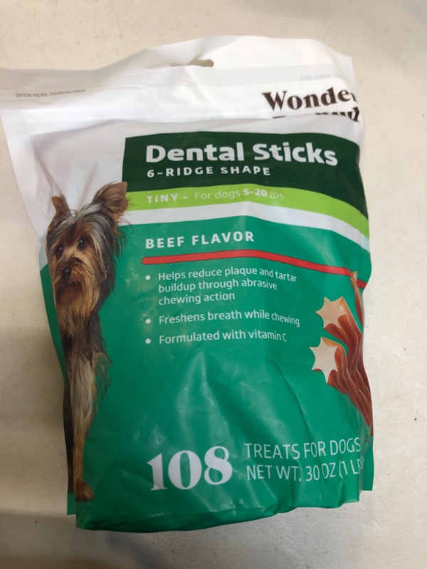 Photo 2 of Amazon Brand - Wonder Bound Beef Flavor Dental Sticks, Tiny, 108 Count, EXP 07/19/2024