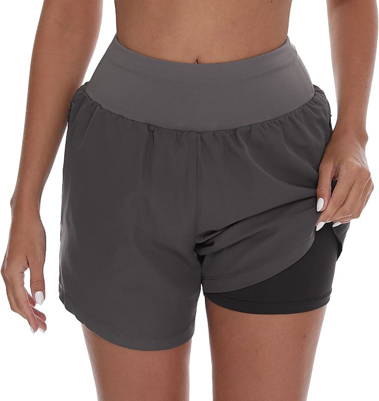 Photo 1 of HODOSPORTS Women's 5" Running Shorts High Waist Quick Dry Gym Workout Sports Shorts with Pocket, SIZE L 