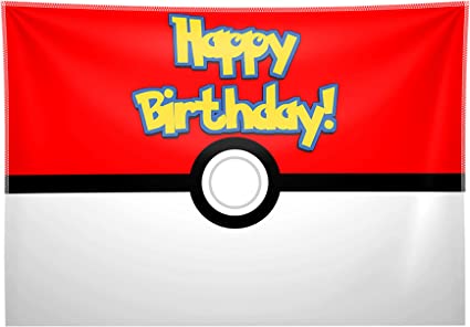 Photo 1 of Allenjoy 84x60inch Red and White Ball Birthday Backdrop Monster Video Game Photography Background Sign Cartoon Pocket Magical Pet for Kids Party Supplies Decorations Banner Photo Booth