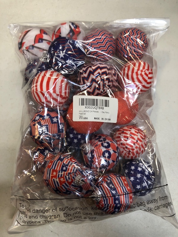 Photo 2 of 12 Pieces American Independence Day Balls USA Patriotic Ball Ornaments Fabric Wrapped Ornaments Hanging 4th of July Ball Decorations for Memorial Day Veterans Day Party Festival, 1.96 Inches