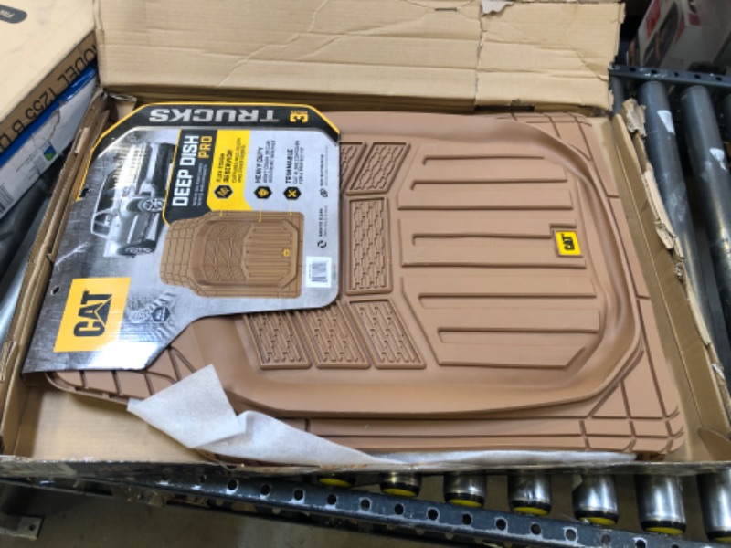 Photo 2 of Caterpillar CAMT-9013 (3-Piece) Heavy Duty Deep Dish Rubber Floor Mats, Trim to Fit for Car Truck SUV & Van, All Weather Total Protection Durable Liners CAMT-9013 Beige
