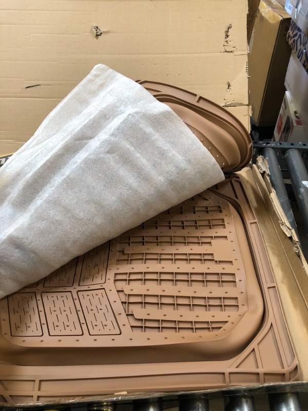 Photo 3 of Caterpillar CAMT-9013 (3-Piece) Heavy Duty Deep Dish Rubber Floor Mats, Trim to Fit for Car Truck SUV & Van, All Weather Total Protection Durable Liners CAMT-9013 Beige