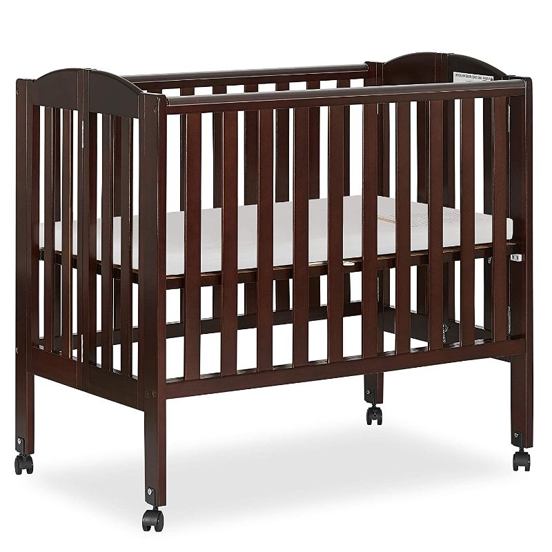 Photo 1 of Dream On Me 2 in 1 Portable Folding Stationary Side Crib in Espresso, Greenguard Gold Certified 40x26x38 Inch (Pack of 1)
