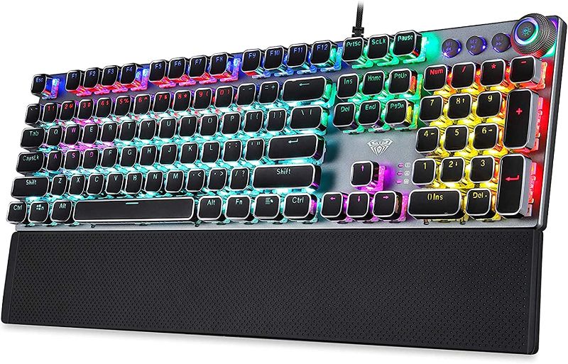 Photo 1 of Gaming Mechanical Keyboard, Metal Panel104 Anti-ghosting Keys,Brown Switches,Led Backlit,USB Wired, Wrist Rest,Good for Game and Office,for Computer PC Desktop Laptop(2088-Black)
