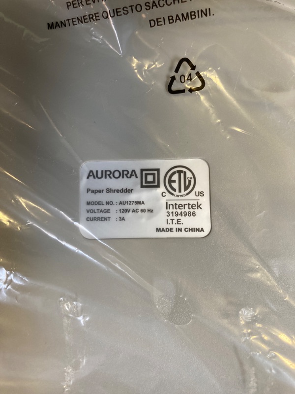 Photo 7 of Aurora AU1275MA Professional Grade 12-Sheet Micro-Cut Paper and CD/Credit Card Shredder/ 60 Minutes Continuous Run Time, White/Gray 12-Sheet Micro-cut/60-min Run Time Shredder