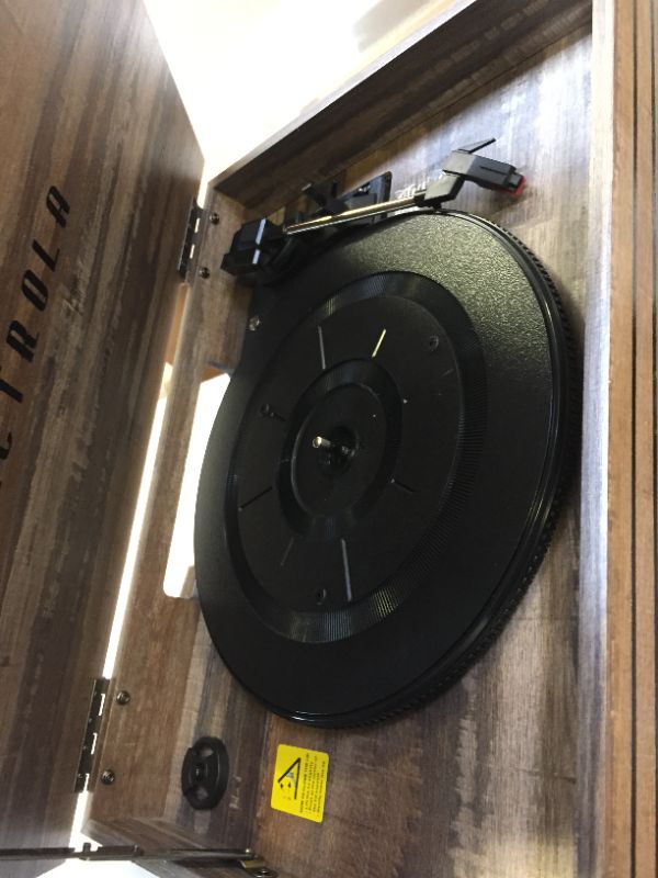 Photo 5 of Victrola Nostalgic 6-in-1 Bluetooth Record Player & Multimedia Center with Built-in Speakers - 3-Speed Turntable, CD & Cassette Player, AM/FM Radio | Wireless Music Streaming | Farmhouse Shiplap Grey Farmhouse Shiplap Grey Entertainment Center