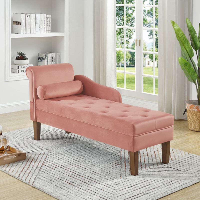Photo 1 of 24KF Modern Upholstered Tufted Chaise Lounge Chair, Comfortable Velvet Fashional Living Room Chaise Chairs-Blush
