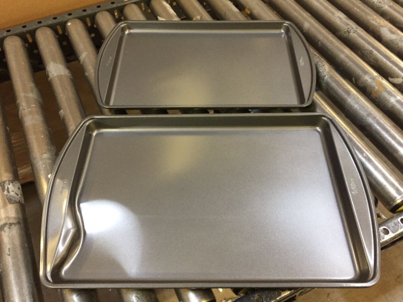 Photo 2 of Wilton Perfect Results Premium Non-Stick Bakeware Cookie Baking Sheets Set, 2-Piece *** LARGER TRAY HAS DENTING ***