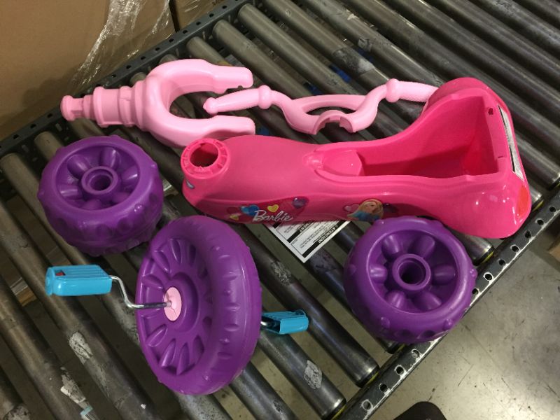 Photo 1 of Fisher-Price Barbie Tough Trike, Toddler Ride-On Toy Tricycle With Storage Compartment *** ITEM HAS LOOSE HARDWARE -- BOX DAMAGE ***