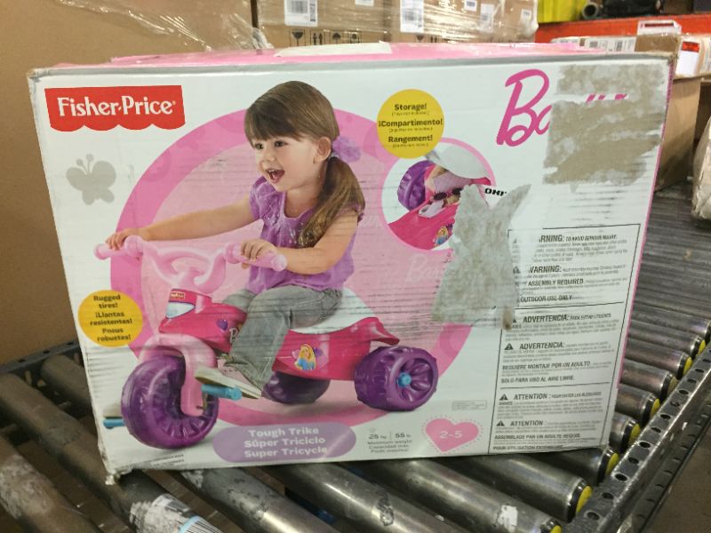 Photo 3 of Fisher-Price Barbie Tough Trike, Toddler Ride-On Toy Tricycle With Storage Compartment *** ITEM HAS LOOSE HARDWARE -- BOX DAMAGE ***