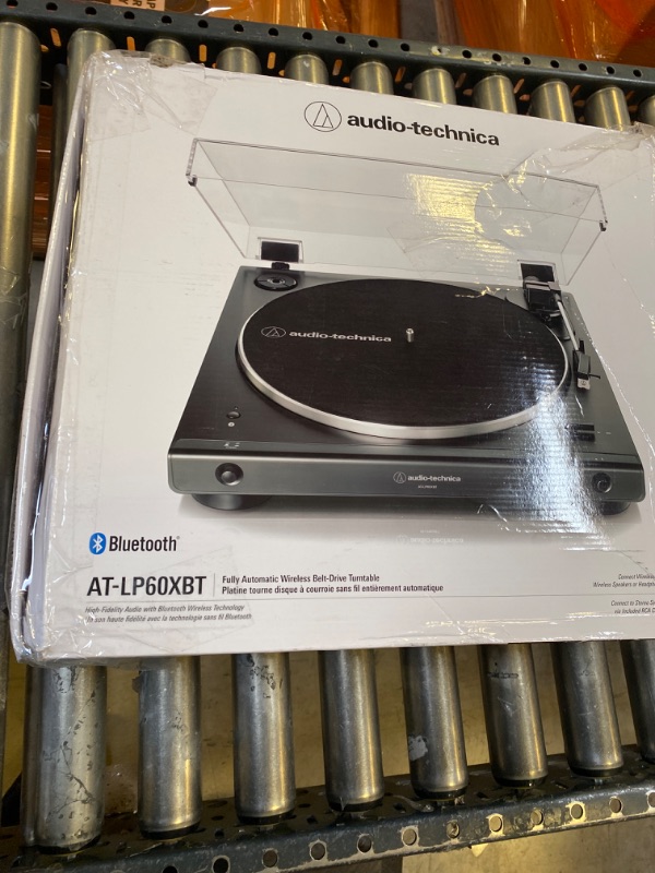 Photo 2 of Audio-Technica AT-LP60XBT-BK Fully Automatic Bluetooth Belt-Drive Stereo Turntable, Black, Hi-Fi, 2 Speed, Dust Cover, Anti-Resonance, Die-cast Aluminum Platter Black Wireless Turntable -- USED AND HAS DAMAGES 