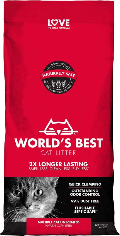 Photo 1 of WORLD'S BEST CAT LITTER Multiple Cat Unscented, 32-Pounds
