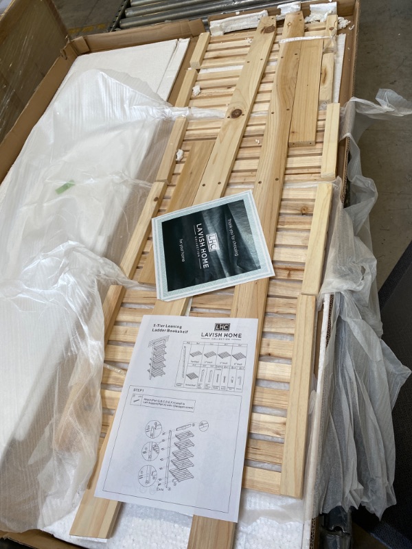 Photo 3 of 5-Tier Ladder Shelf - Wooden Narrow Leaning Book Shelf for Bedroom, Living Room, or Kitchen Shelving - Boho Home Decor by Lavish Home (Oak) Pickled Oak 1
