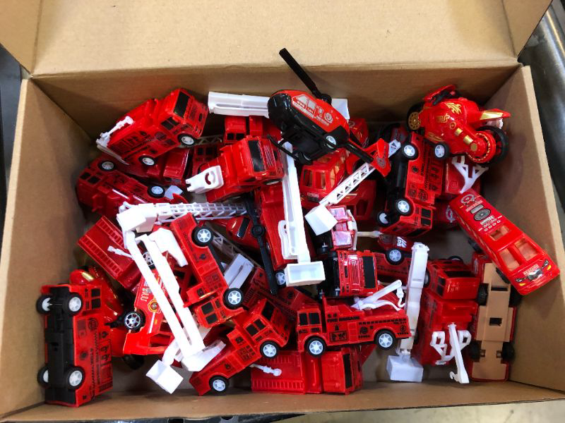 Photo 1 of HIPVVILD Fire Truck Party Favors - 72 Pcs Firefighter Birthday Party Supplies Include Gift Bag, Wristband, Button Pin, Fire Truck Toy, Keychain, Tattoo, Firefighter Party Favors for Kids Game Prizes