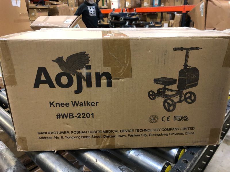 Photo 4 of Aojin Steerable Knee Walker Deluxe Medical Scooter for Foot Injuries Compact Crutches, 2022 Upgraded Model with Dual Rear on-Wheel Brake and Shock Absorption Under The Knee pad Black