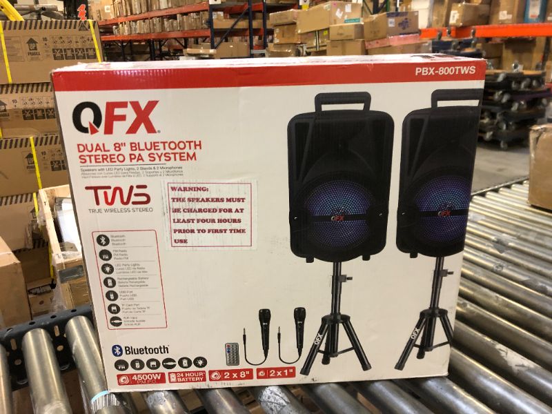 Photo 5 of PBX-800TWS 8-Inch Bluetooth Stereo PA System Comes with 2X 8 Speakers and 2X Stands, 2X Microphones, and a Remote Control