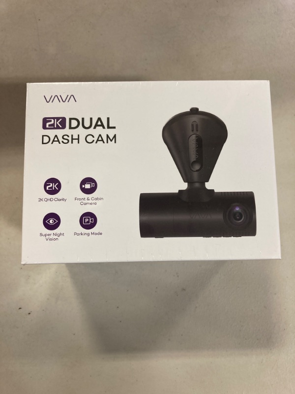 Photo 2 of VAVA VD009 Dual Dash Cam, 2K Front 1080p Cabin 30fps Car Camera, Sony Sensor, Infrared Night Vision, App Control & 2" LCD Display, Parking Mode, Built-in GPS for Uber & Lyft, Bluetooth Snapshot Remote ( FACTORY SEALED )