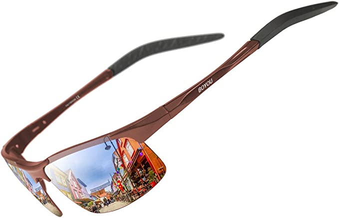 Photo 1 of BOYOU Mens Sports Polarized Sunglasses UV Protection Sunglasses for Men Fishing Driving Half Frame A8177 ( BRONZED )
