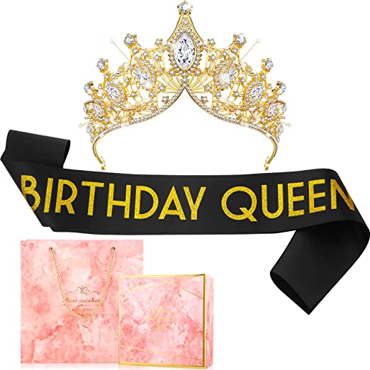 Photo 1 of Birthday Queen Crown and Sash for Women with Pink Birthday Gift Box for Birthday Party Wedding Party Costume Hair Accessories ( FACTORY SEALED )
