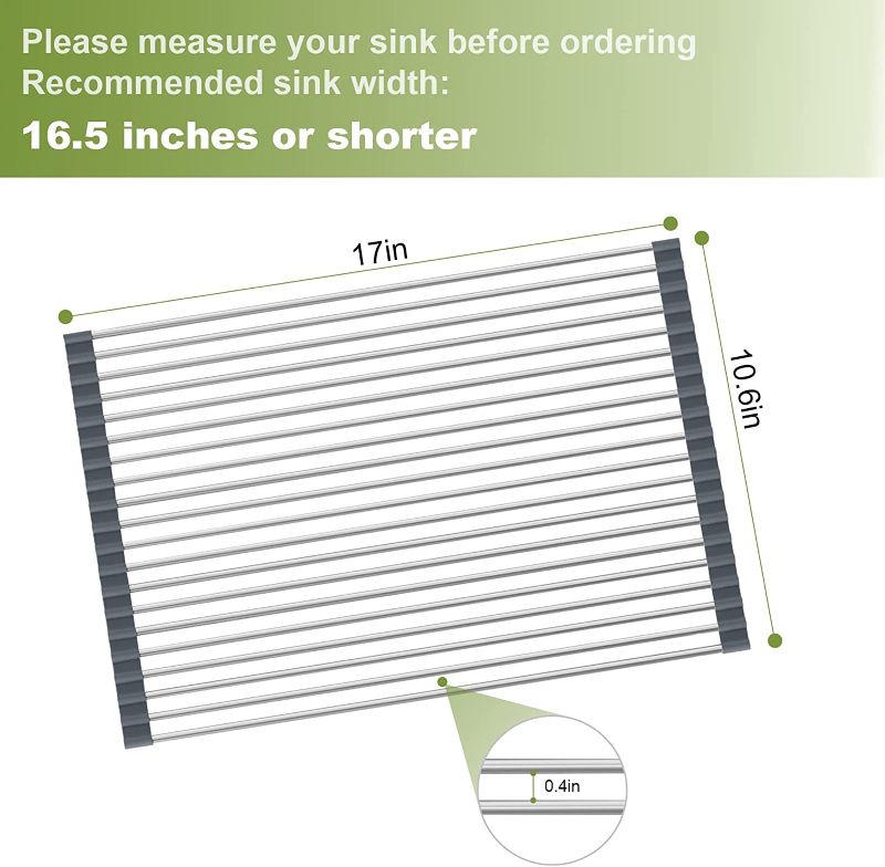 Photo 2 of AIANDE Roll Up Dish Drying Rack Sink Drying Rack Over The Sink Dish Drying Rack Sink Topper Foldable Sink Cover Collapsible Dish Drying Rack for Kitchen Anti-Slip Silicone and SUS304 Material
