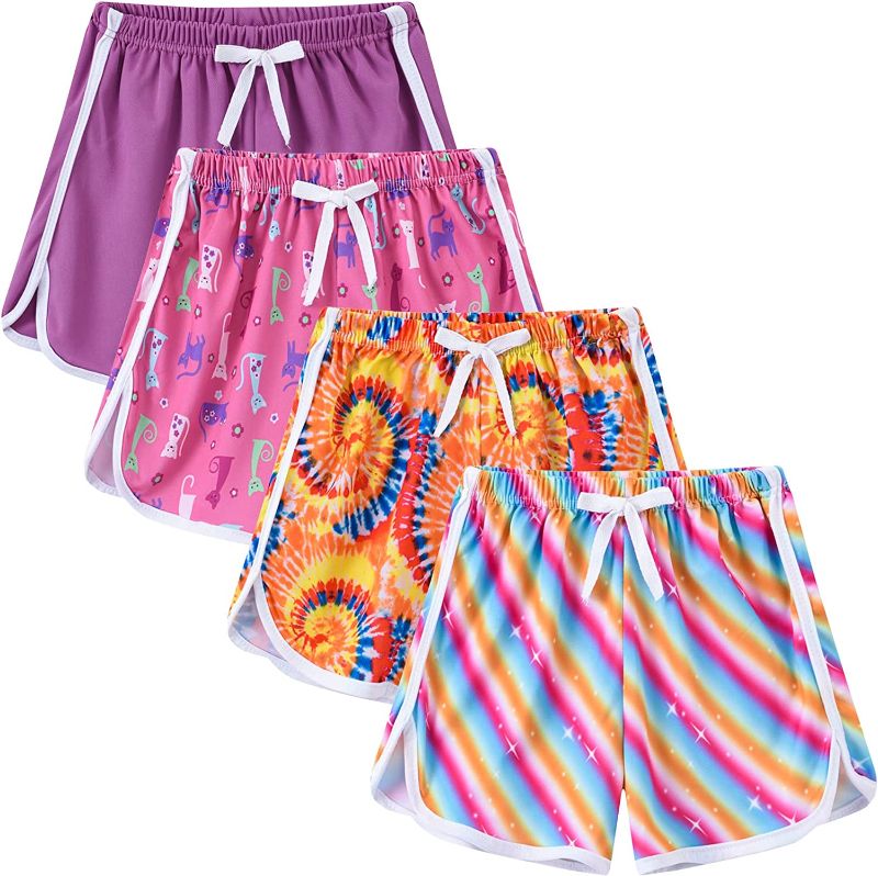 Photo 1 of 4 Pack Girls Dolphin Shorts Athletic Gym Shorts for Summer Running 6-8 Years (Stylish Style)
