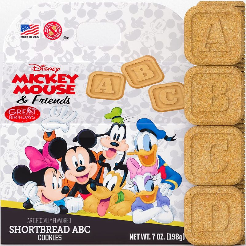 Photo 2 of ABC Shaped Disney Shortbread Cookies 7oz- Mickey Mouse Birthday Party Supplies For Mickey Mouse Party Favors & Minnie Mouse Party Favors - Includes: Mickey,Minnie, Pluto, Goofy, Daisy Duck & Donald Duck Cake Topper
& 
Disney Princess Shortbread Cookies 50