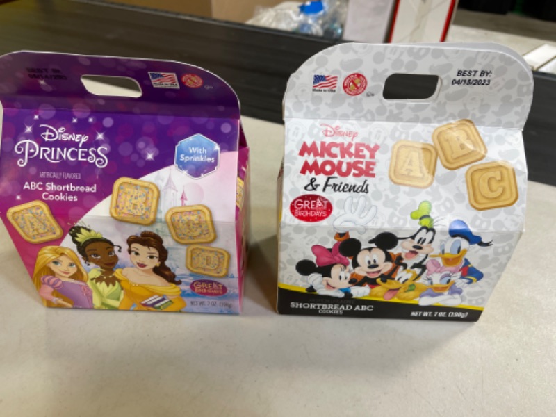 Photo 3 of ABC Shaped Disney Shortbread Cookies 7oz- Mickey Mouse Birthday Party Supplies For Mickey Mouse Party Favors & Minnie Mouse Party Favors - Includes: Mickey,Minnie, Pluto, Goofy, Daisy Duck & Donald Duck Cake Topper
& 
Disney Princess Shortbread Cookies 50