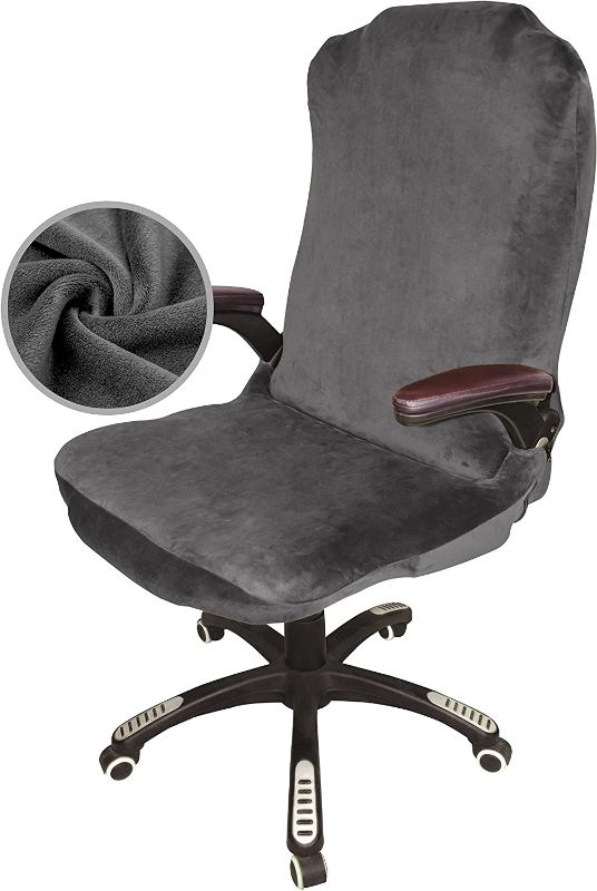 Photo 1 of HUANTUO Velvet Office Chair Covers - Stretch Soft Fit Desk Rotating Chair Slipcovers, Washable High Back Universal Executive Boss Chair Covers Gaming Chair Covers, Gray, Large
