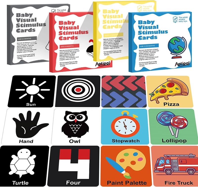 Photo 1 of Baby Flash Cards with Word Association for 0-6-12-36 Months, 80 Pcs Baby Activity Cards, Black & White & Colorful High Contrast Baby Toys Visual Stimulation Flashcards, Infants Toddler Gift
